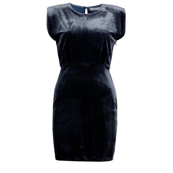 Bishop + Young NWT Hayden Velvet Dress Womens Sz L Blue Shift Knee Length Retro - Picture 2 of 14